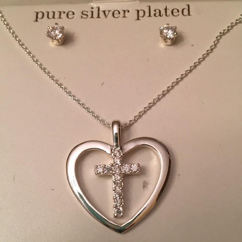 Cross Pendant and Earring Set - Picture 2 of 3